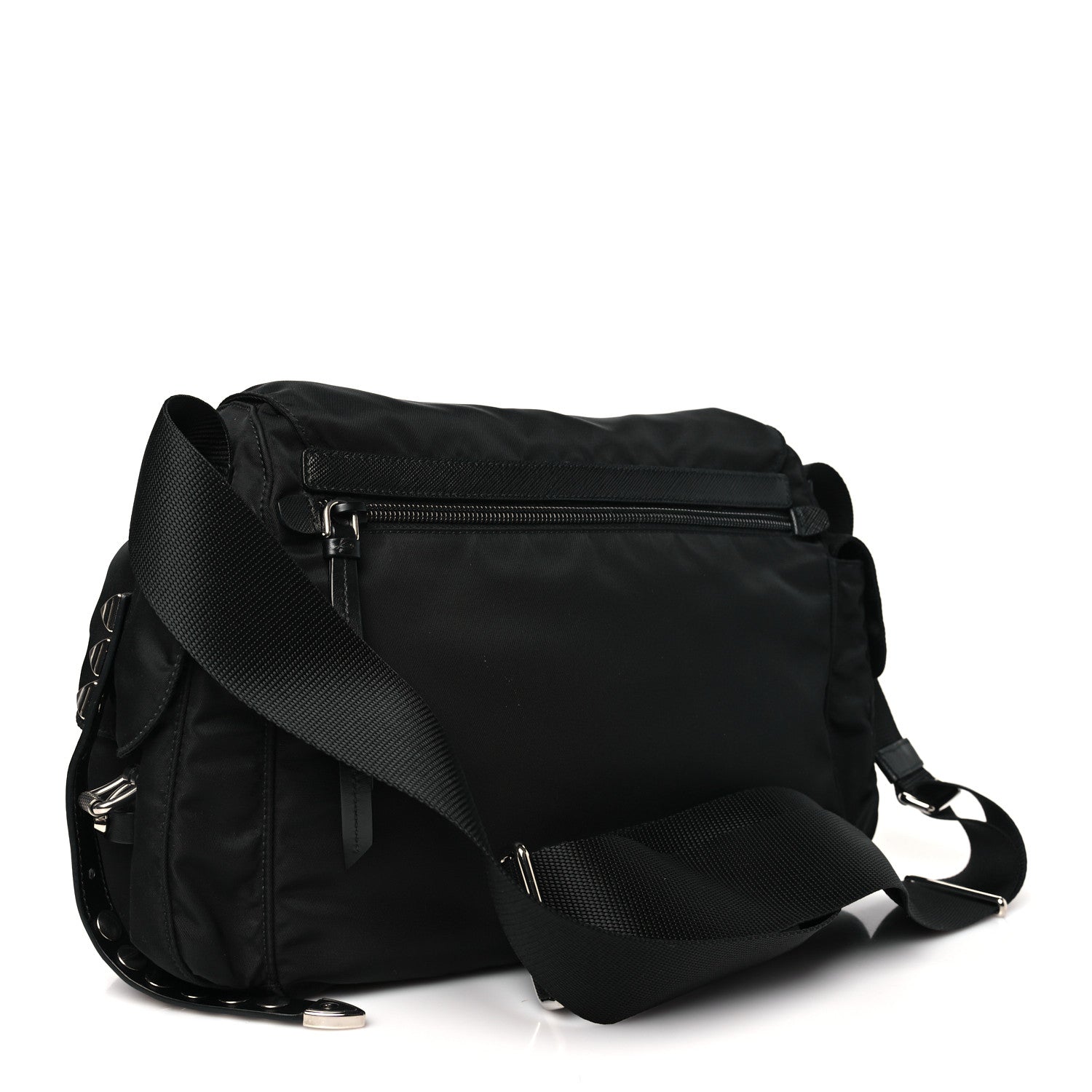 Prada Nylon New Vela Studded Messenger Bag Black 3 of 9