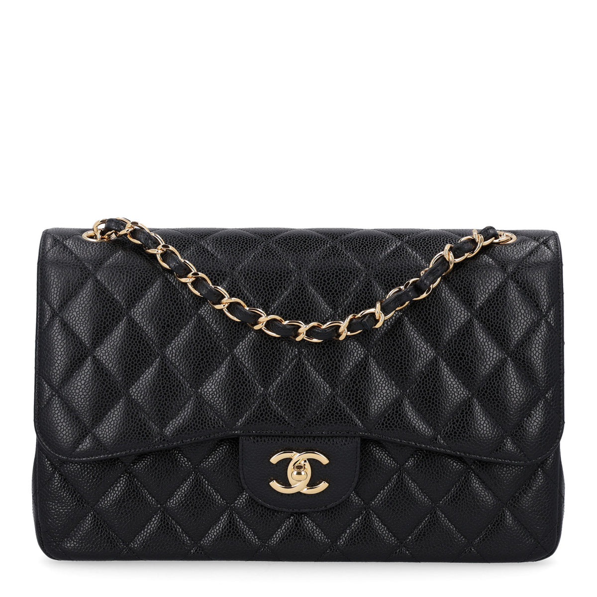 Caviar Quilted Jumbo Double Flap Black