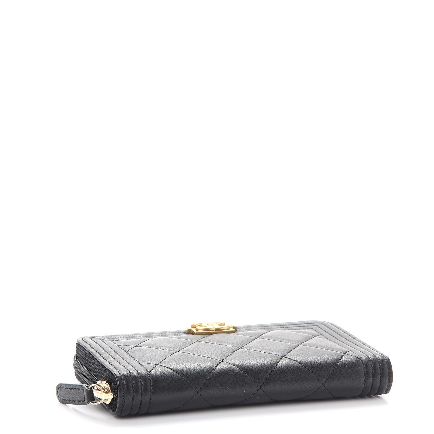 Lambskin Quilted Small Boy Zip Around Wallet Black