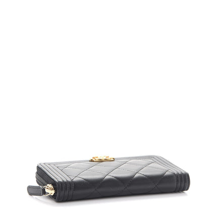 Chanel Lambskin Quilted Small Boy Zip Around Wallet Black 4 of 9