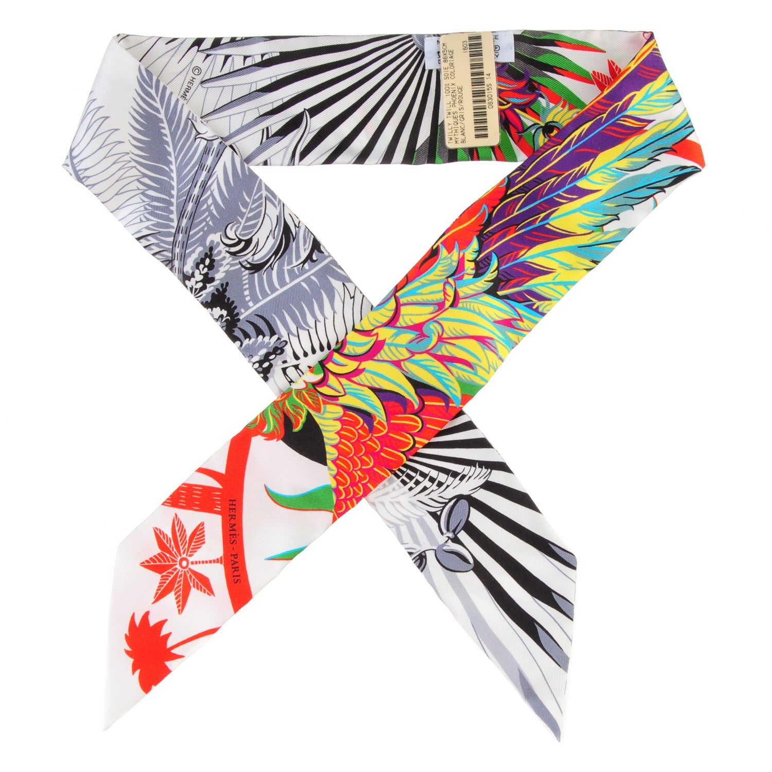 Hermes Silk Mythiques Phoenix Coloriages Twilly Blanc Gris Rouge 1 of 5