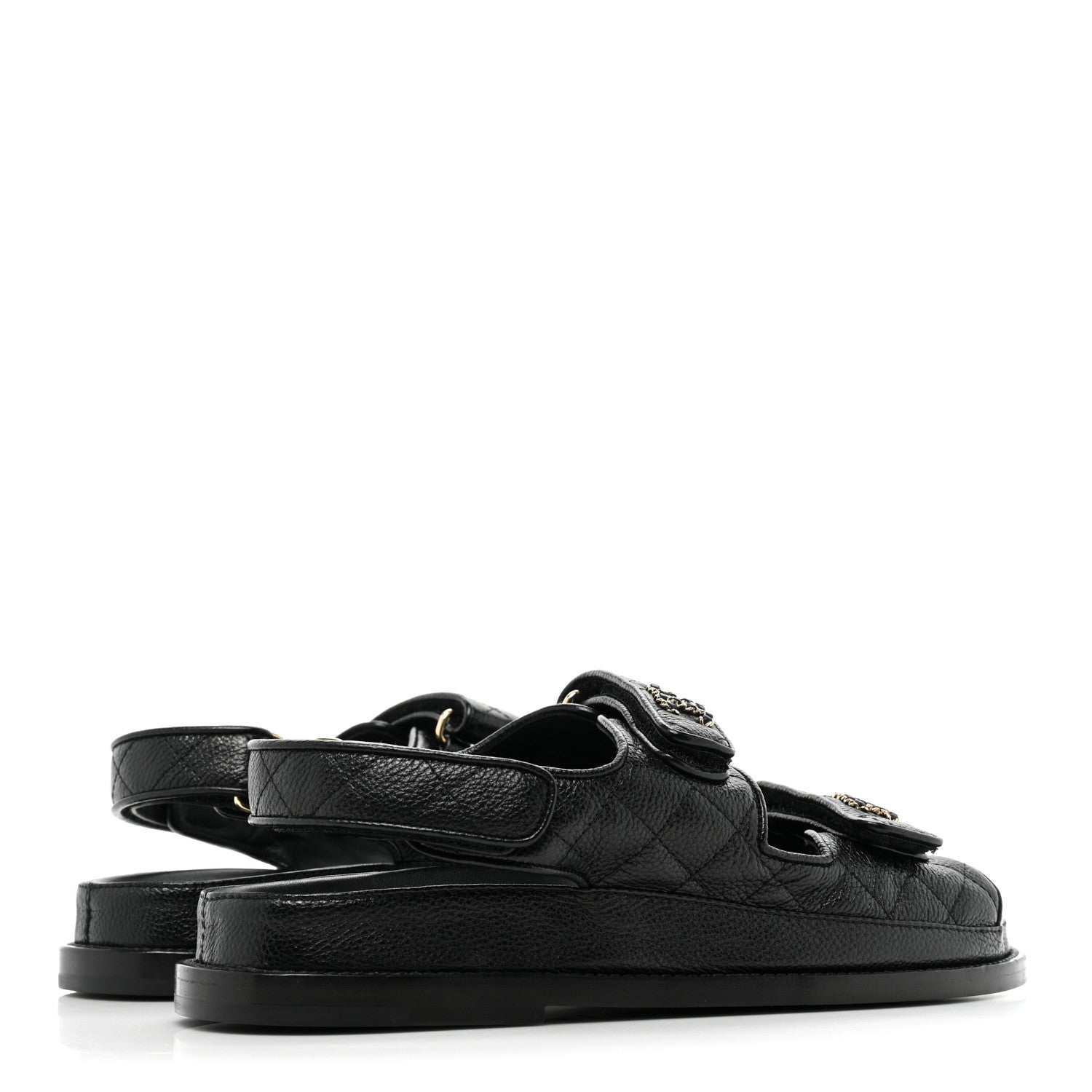 Chanel Grained Calfskin Velcro Dad Sandals 37.5 Black 5 of 9