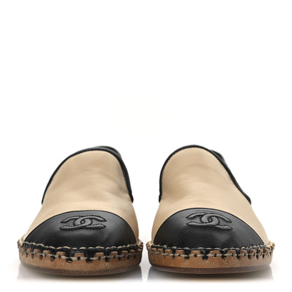 Chanel Lambskin Chain CC Mocassin Loafer Espadrilles 36 Beige Black 3 of 11
