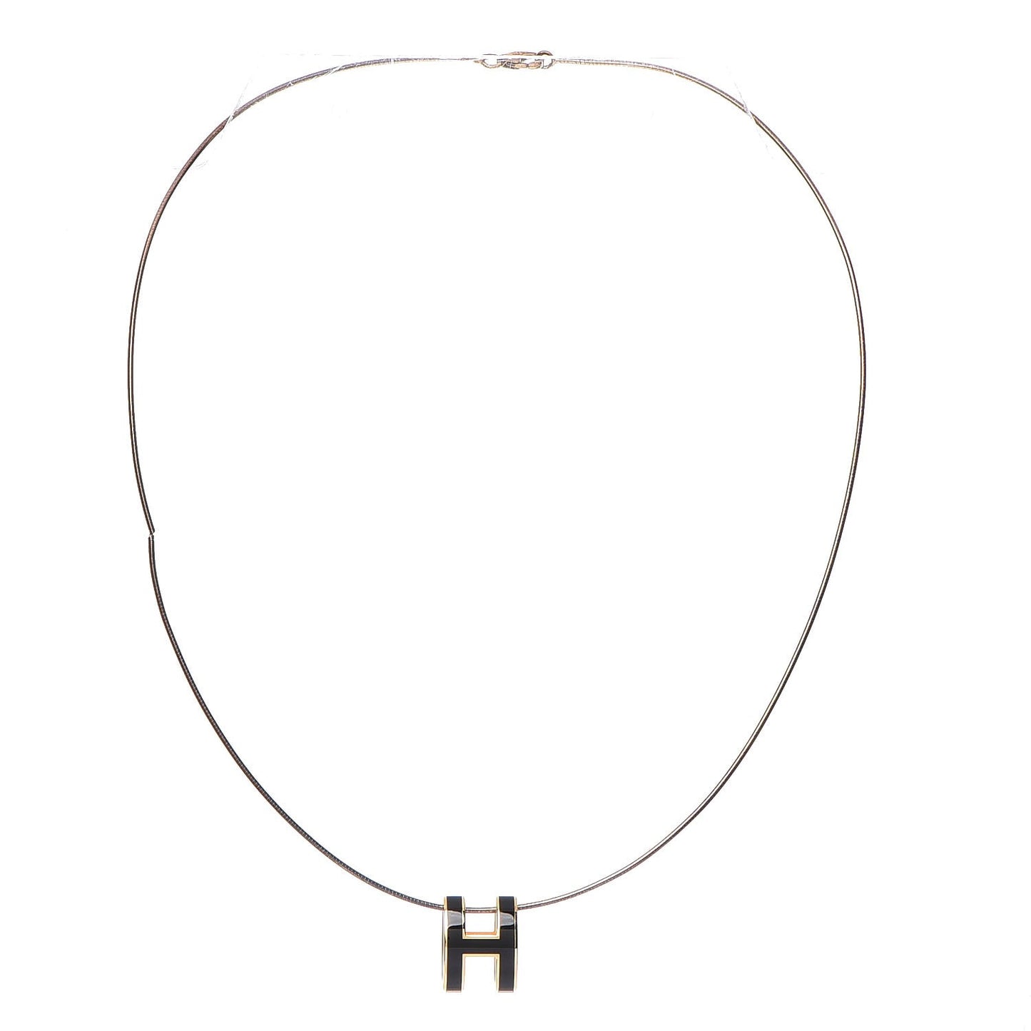 Lacquered Gold Pop H Pendant Necklace Black