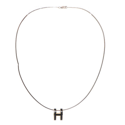 Hermes Lacquered Gold Pop H Pendant Necklace Black 3 of 5