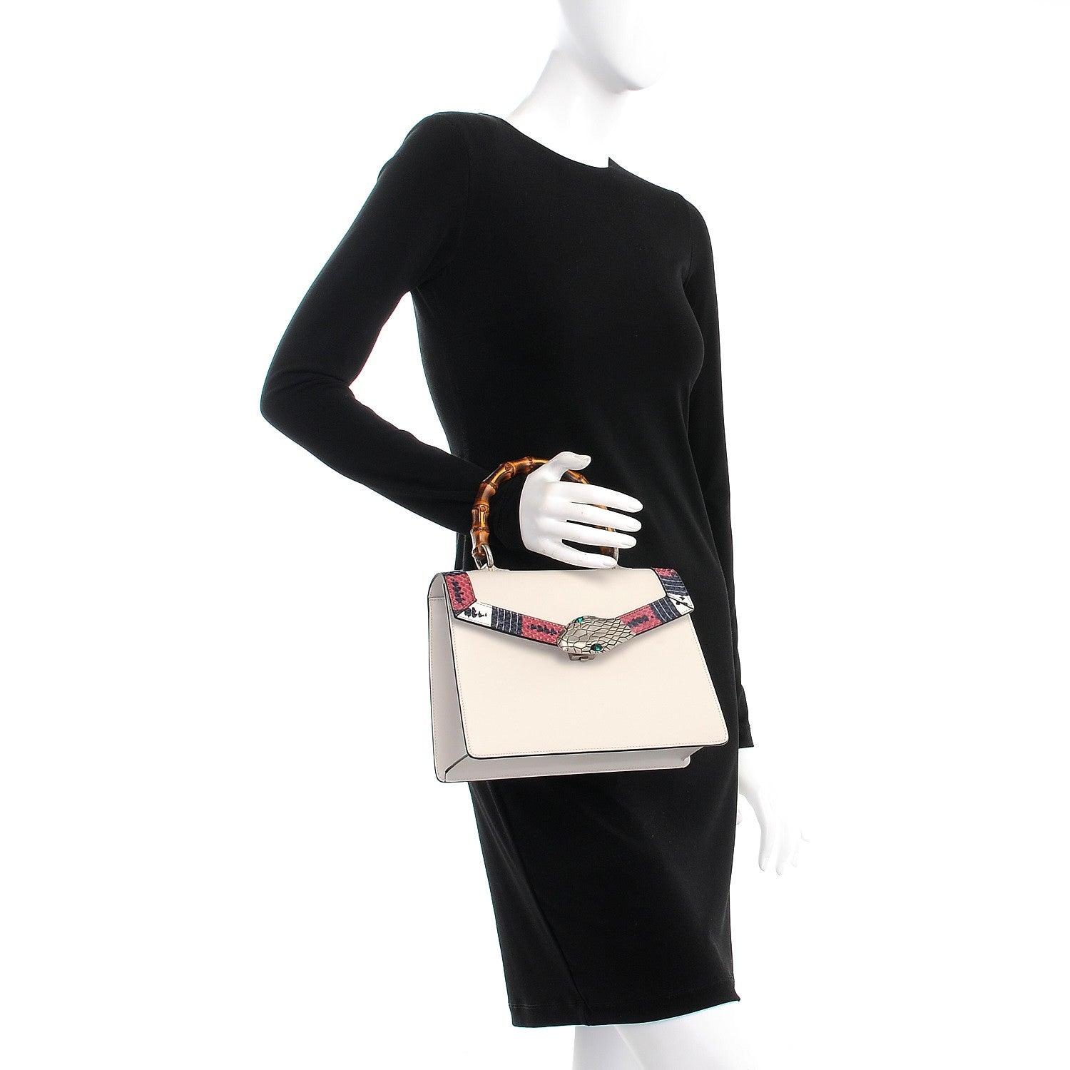 Gucci Calfskin Snakeskin Small Lilith Top Handle Bag White 3 of 8