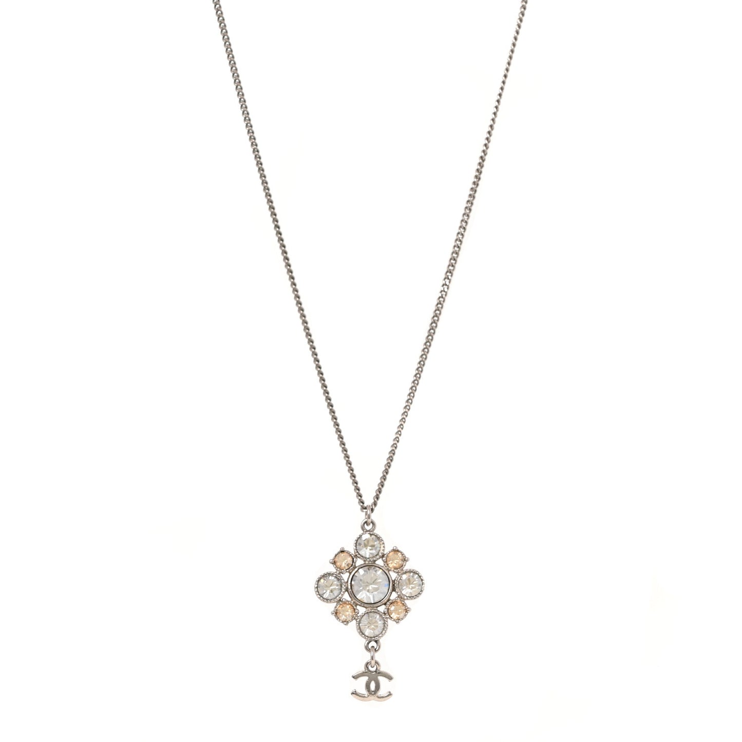 Crystal CC Drop Pendant Necklace Silver