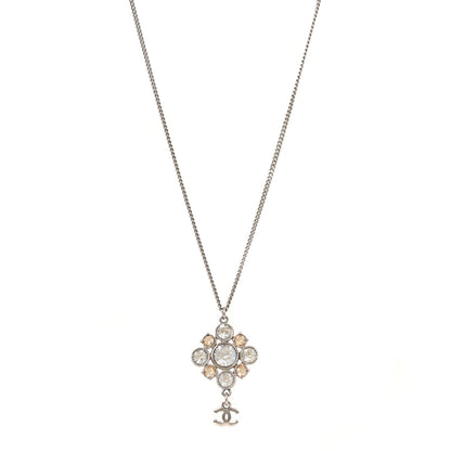 Chanel Crystal CC Drop Pendant Necklace Silver 1 of 4