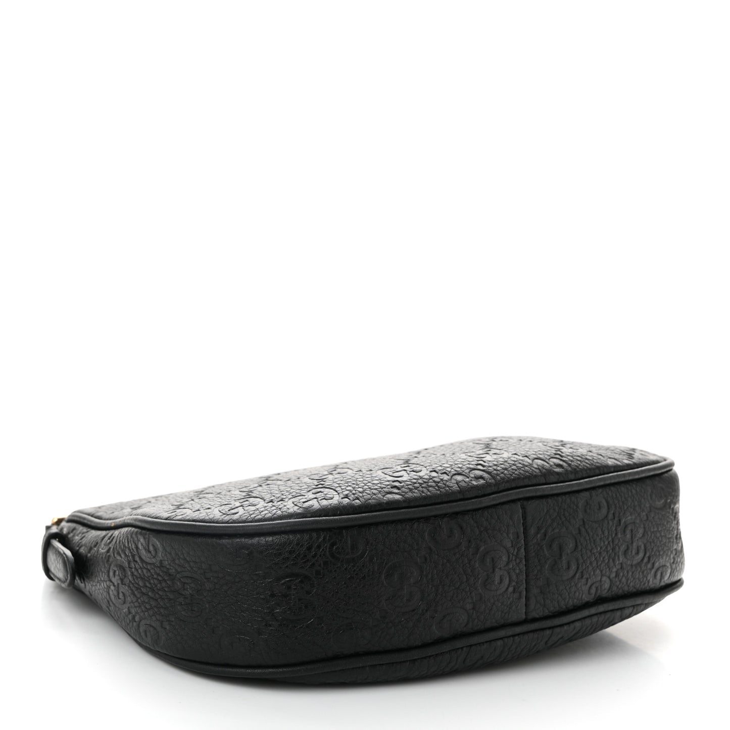 GG Grainy Calfskin Emblem Small Half Moon Shoulder Bag Black