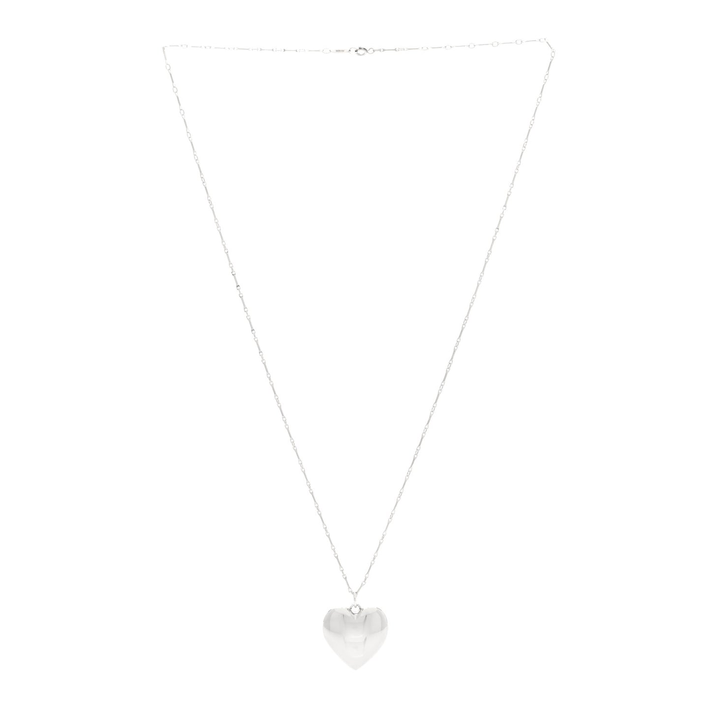 Sterling Silver Puffed Heart Pendant Link Necklace