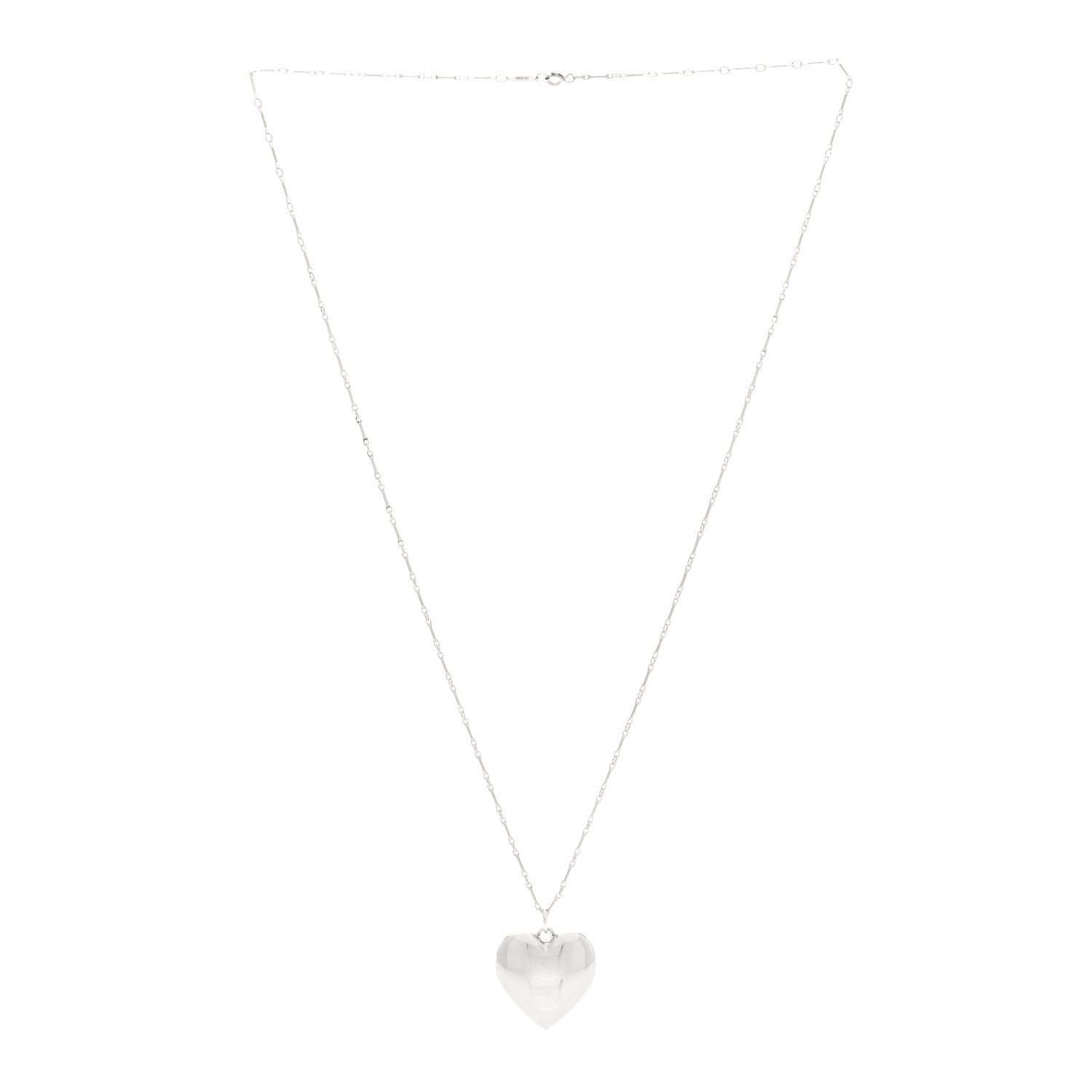 Tiffany Sterling Silver Puffed Heart Pendant Link Necklace 3 of 5