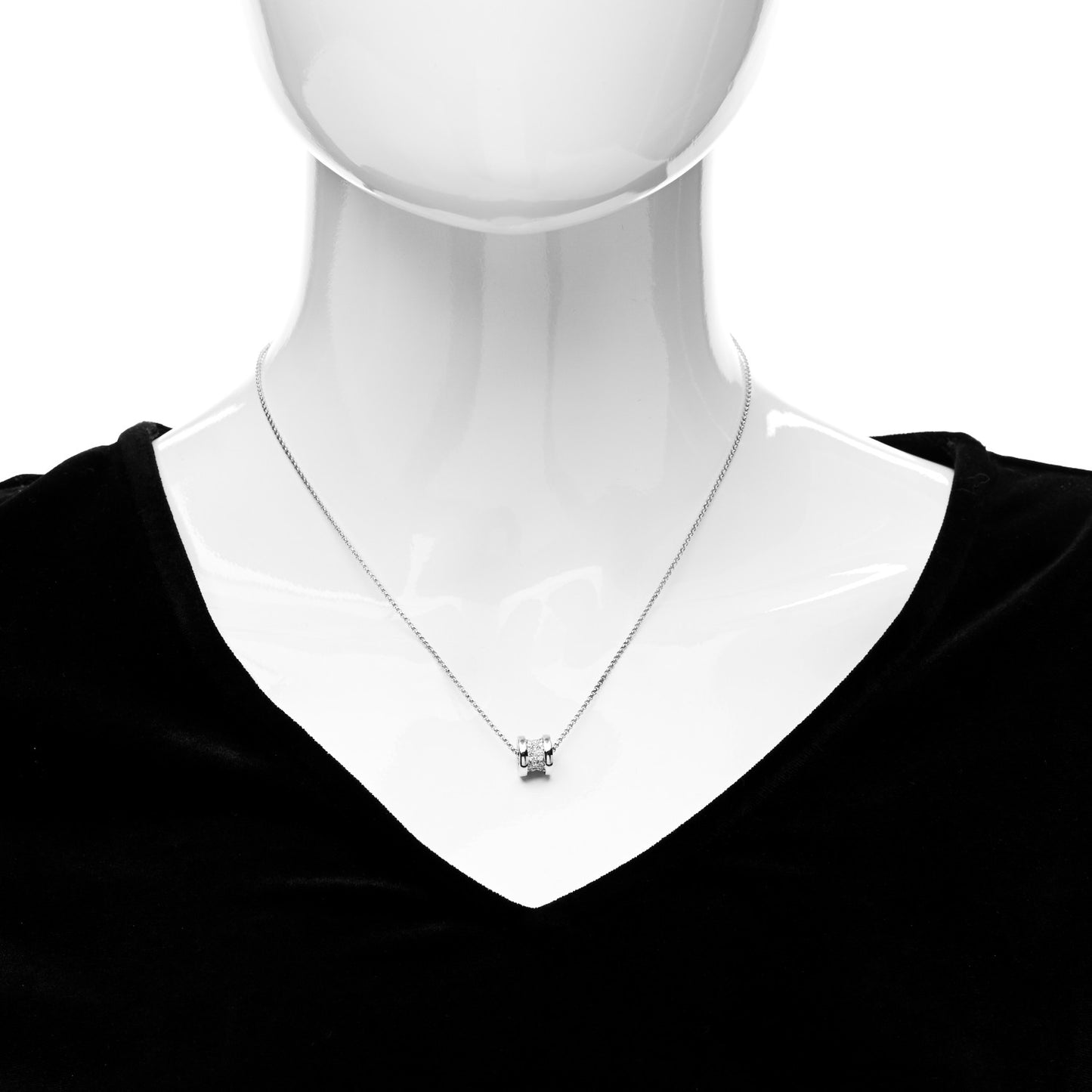 18K White Gold Diamond Small B.Zero1 Pave Pendant Necklace
