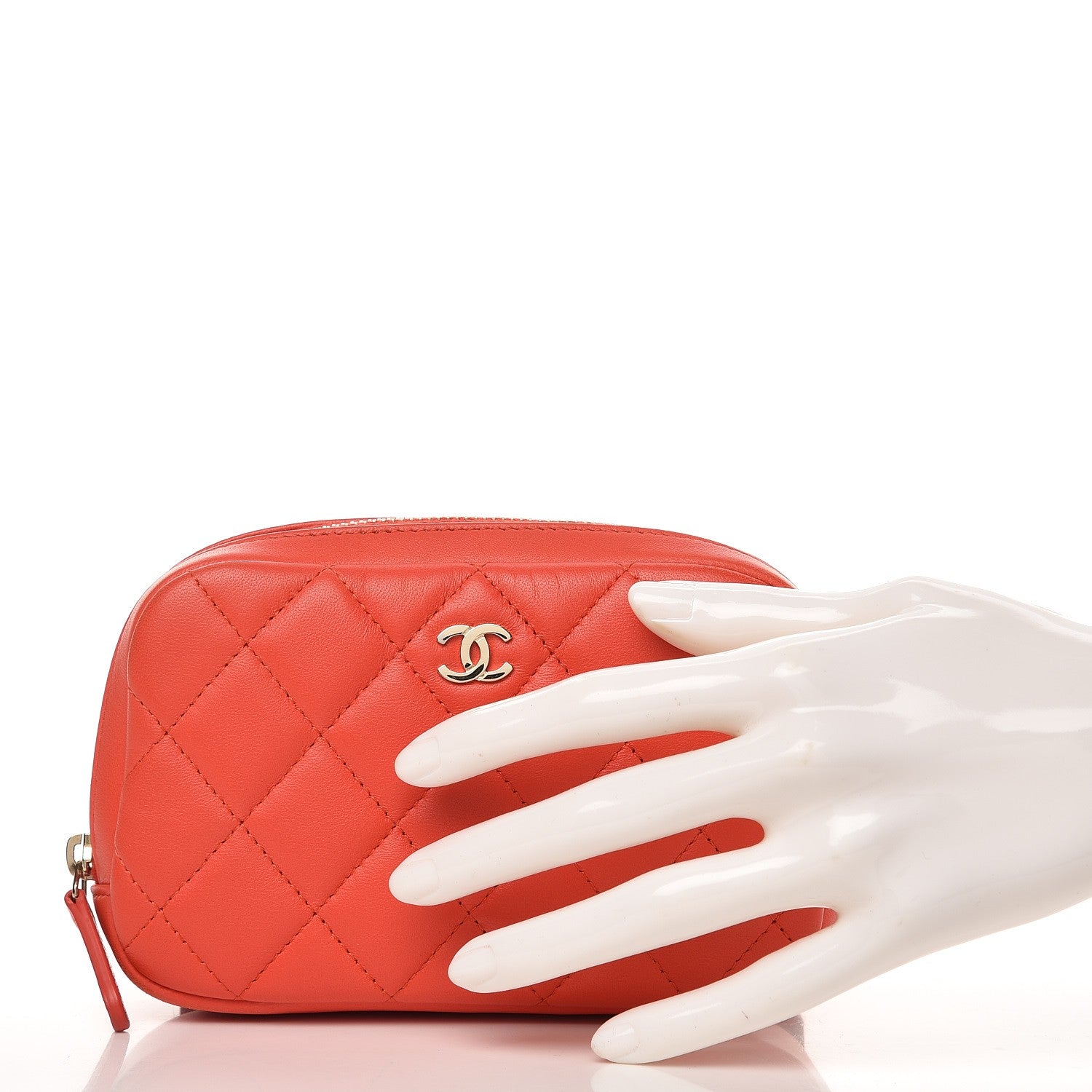 Chanel Lambskin Quilted Small Curvy Pouch Cosmetic Case Red 2 of 8