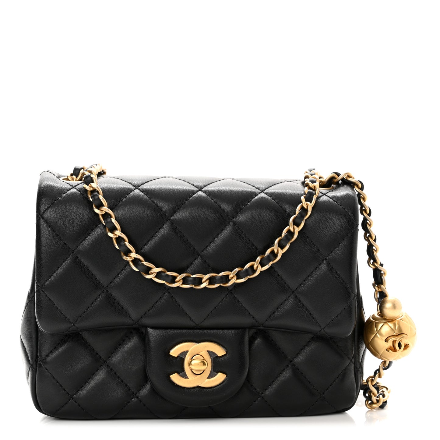 Lambskin Quilted Mini Pearl Crush Flap Black