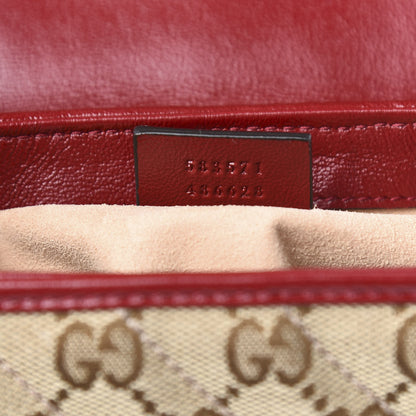 Gucci Monogram Glazed Calfskin Matelasse Diagonal Mini GG Marmont Top Handle Shoulder Bag Beige Ebony New Cherry Red 10 of 13