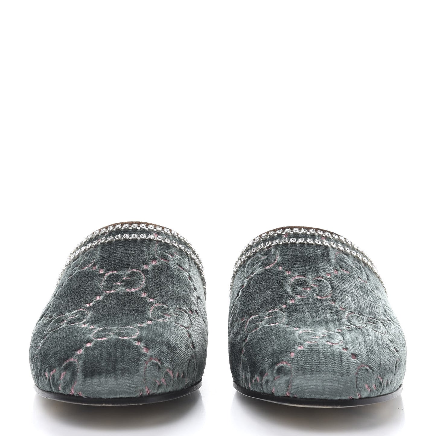 Velvet GG Monogram Crystal Womens Slippers 41 Avio Dusty Pink Vintage Cocoa