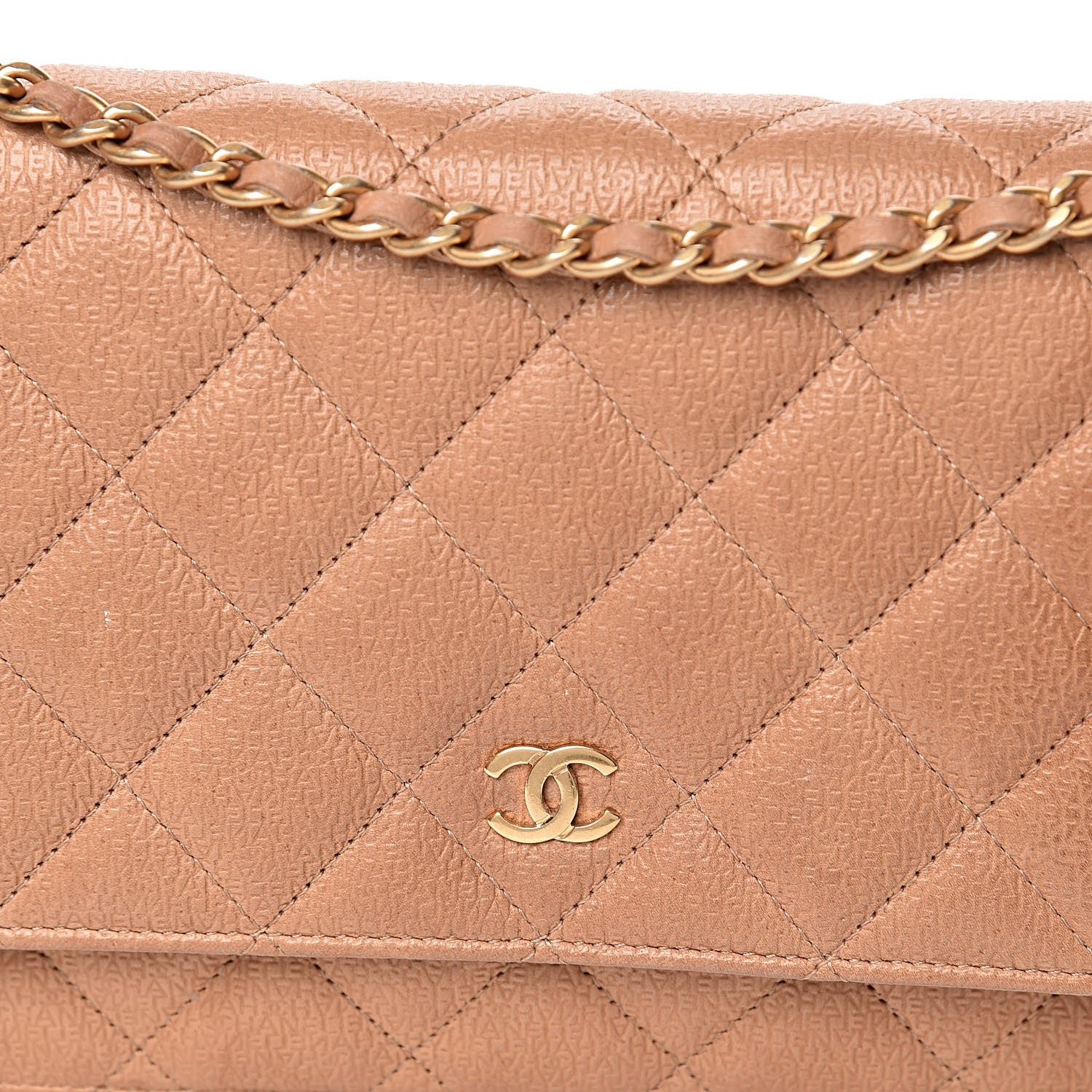 Chanel Letter Calfskin Embossed Quilted Wallet On Chain WOC Beige 15 of 15