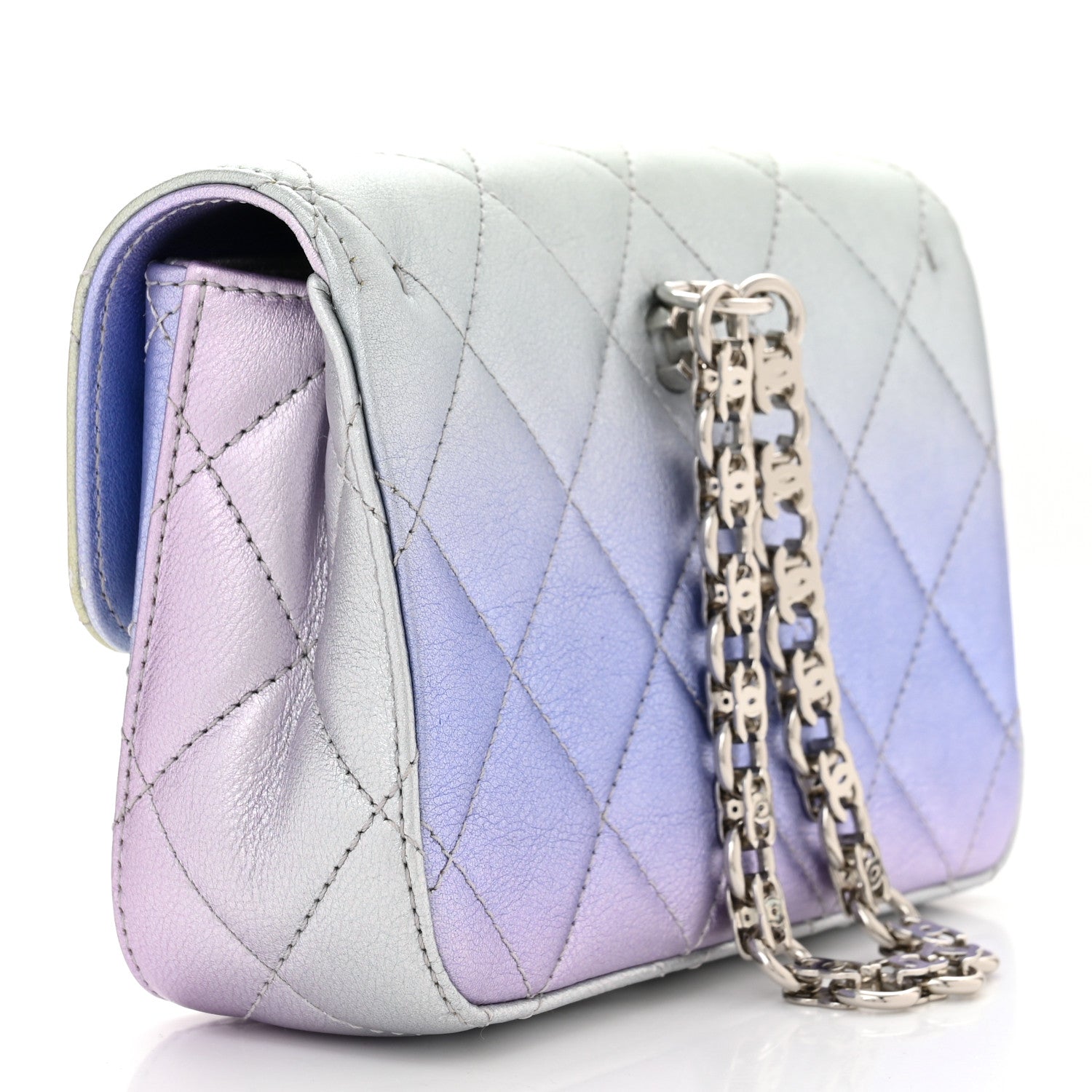 Chanel Gradient Metallic Calfskin Quilted Clutch Silver Blue Yellow Purple 3 of 11
