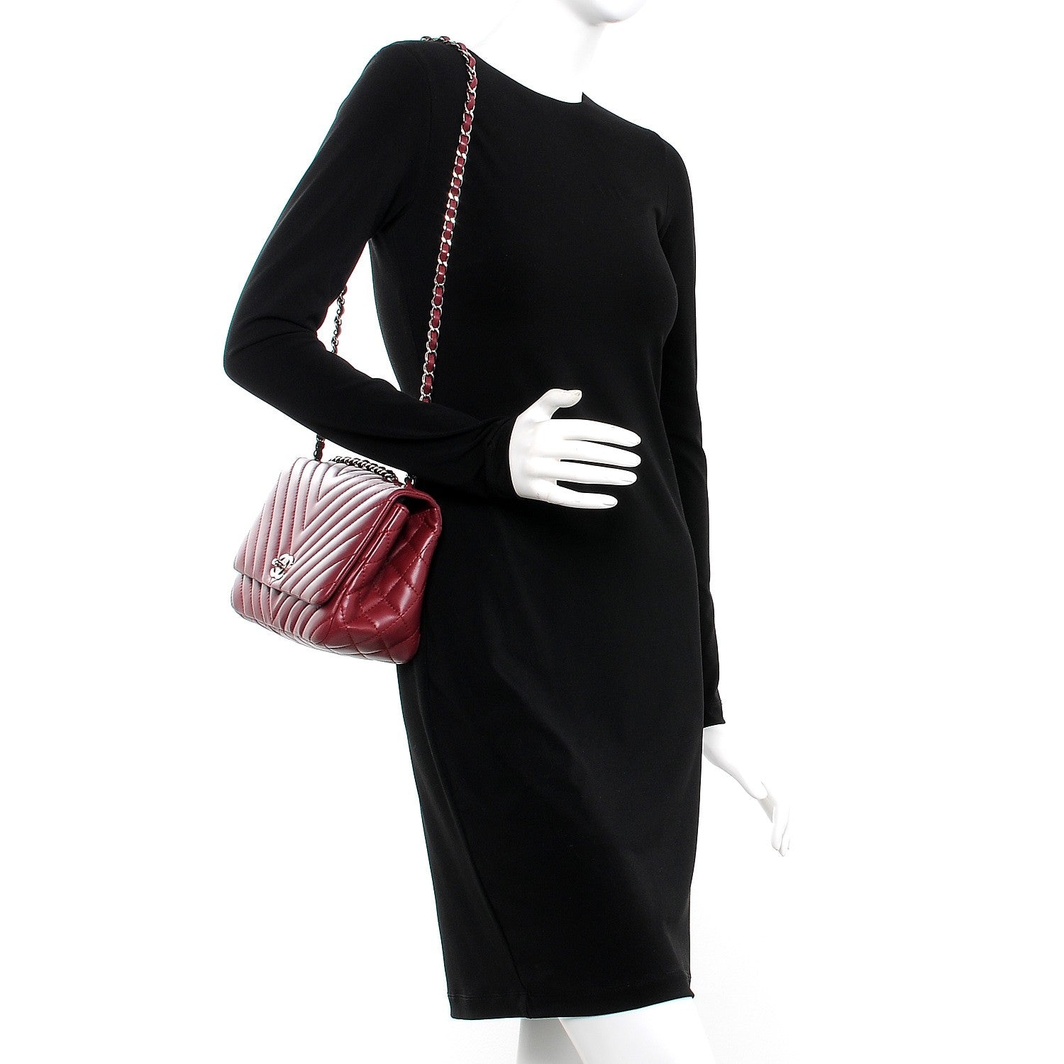 Chanel Lambskin Surpique Chevron Medium Single Flap Dark Red 2 of 10