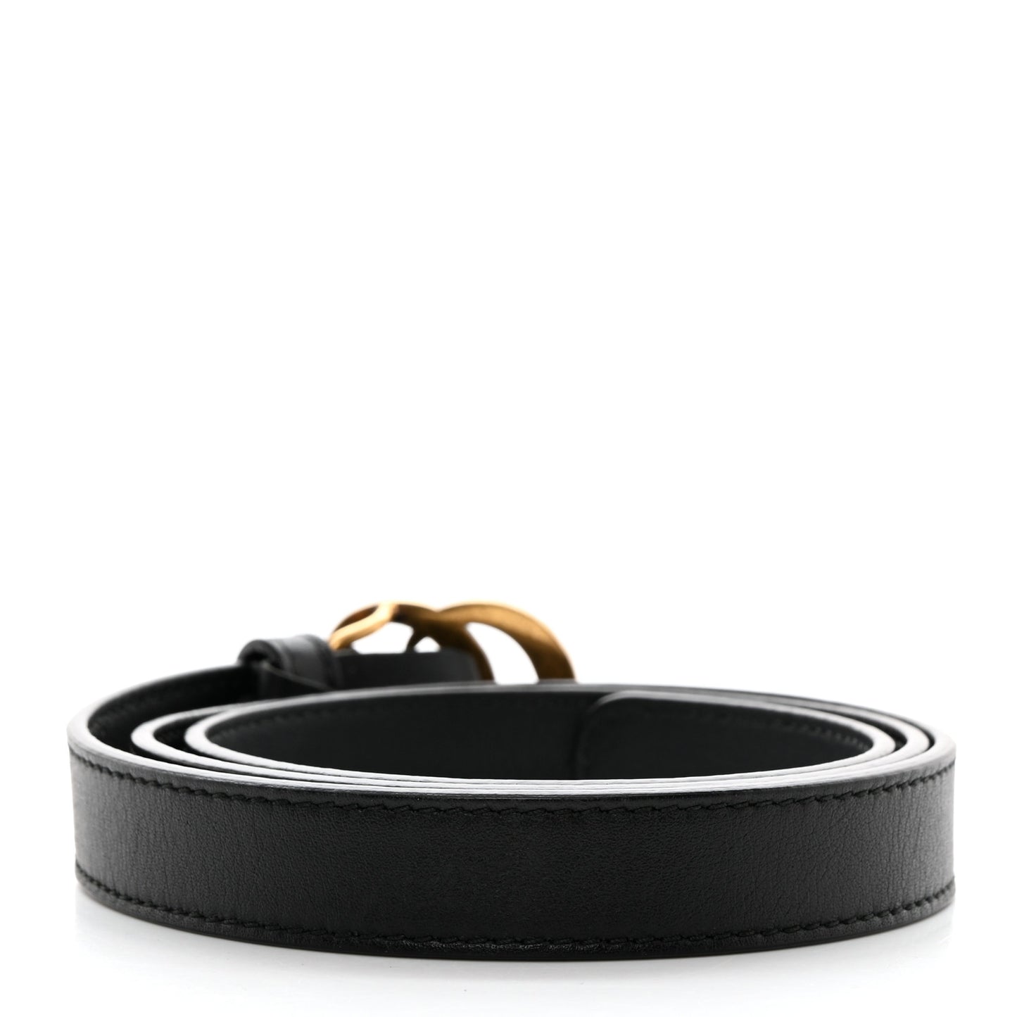 Moon Calfskin Pearl Double G 20mm Belt 80 32 Black Cream
