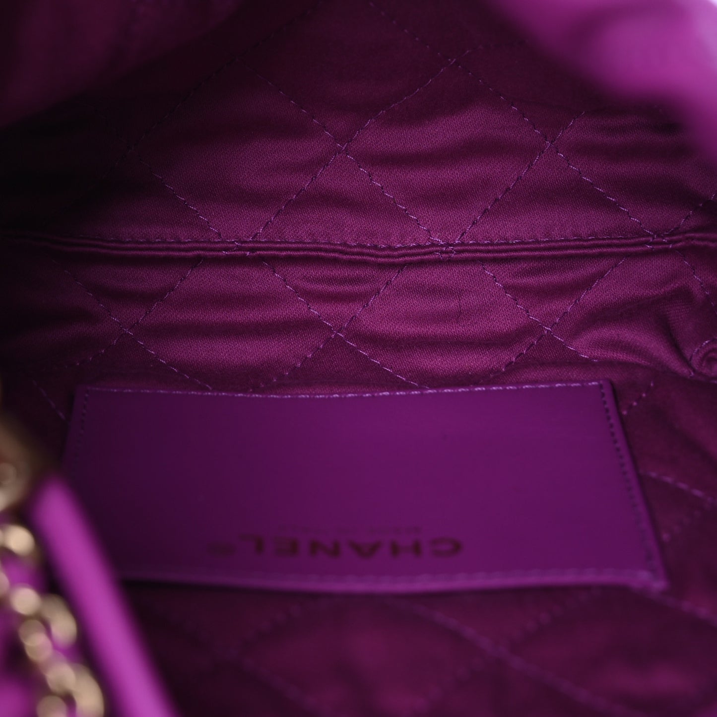 Shiny Calfskin Quilted Mini Chanel 22 Purple