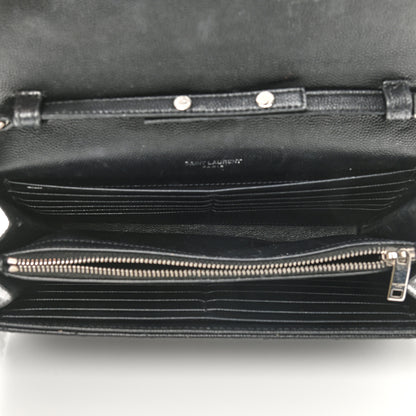 Saint Laurent Grain De Poudre Matelasse Chevron Monogram Chain Wallet Black 5 of 13