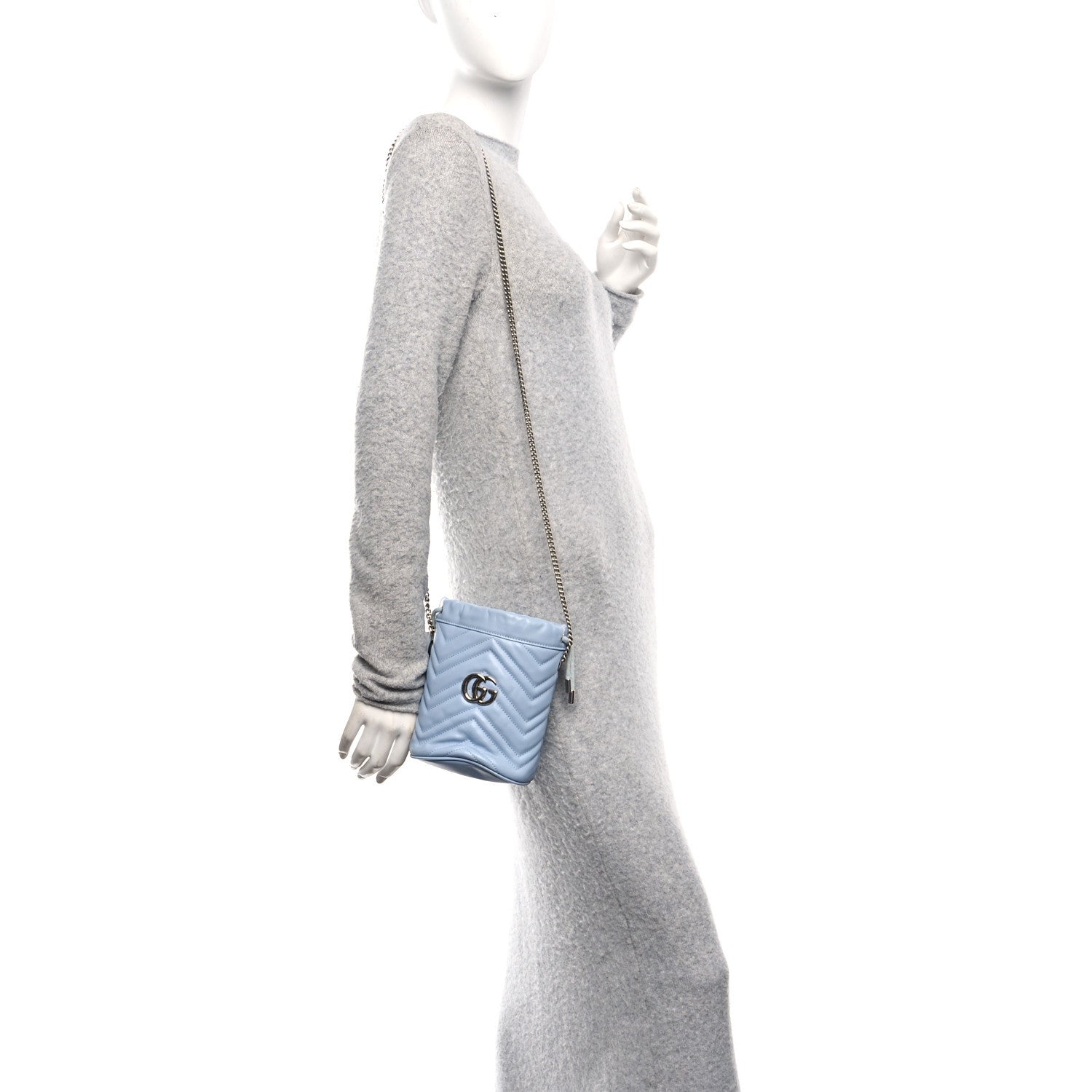 Gucci Calfskin Matelasse Mini GG Marmont 2.0 Bucket Bag Porcelain Light Blue 2 of 11