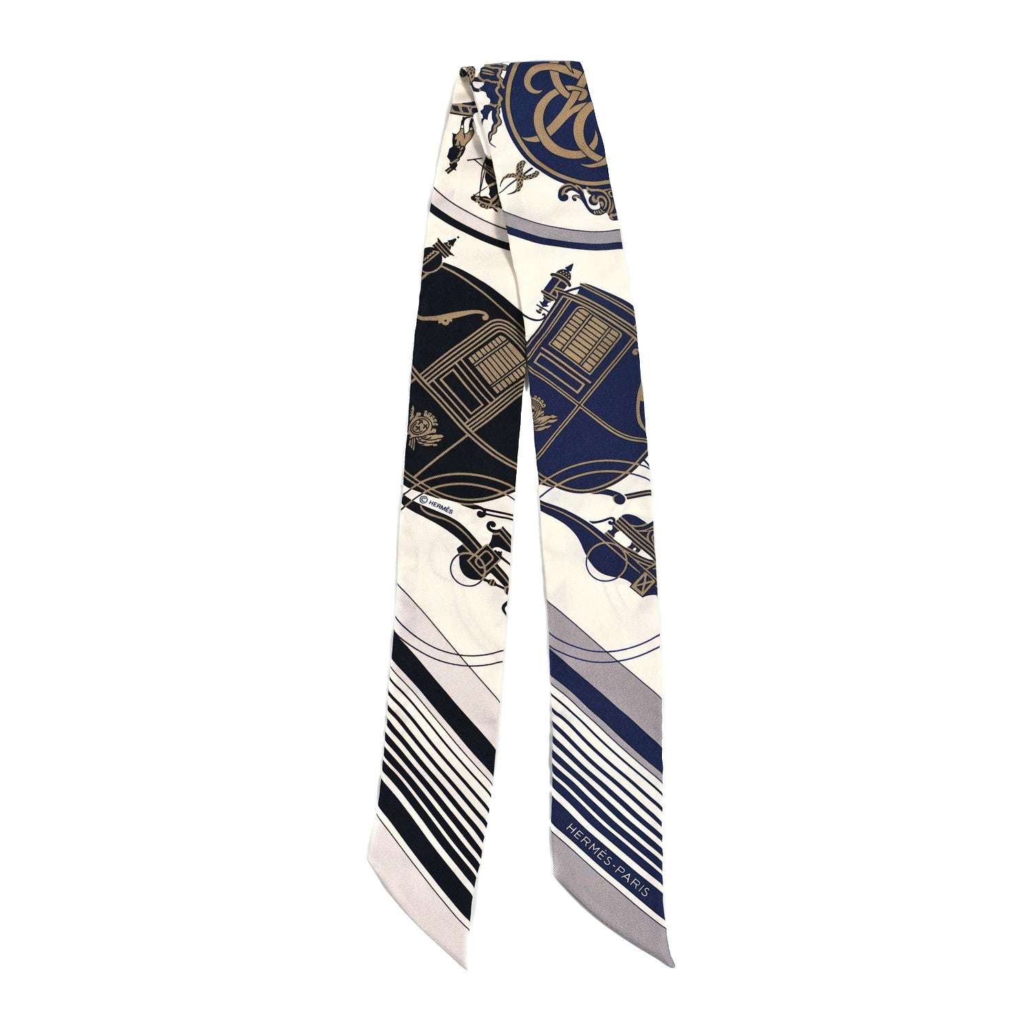 Hermes Silk Ex-Libris Twilly White Marine Gris 2 of 4
