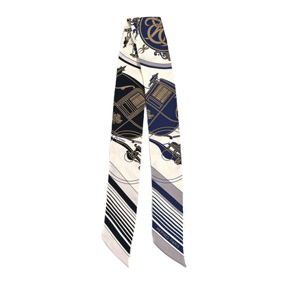 Hermes Silk Ex-Libris Twilly White Marine Gris 2 of 4