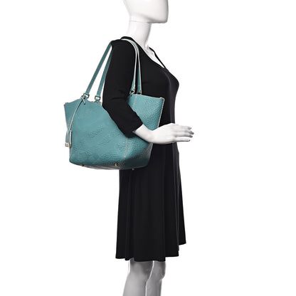 Burberry Signature Grain Calfskin Check Embossed Small Canterbury Tote Aqua Green 2 of 16
