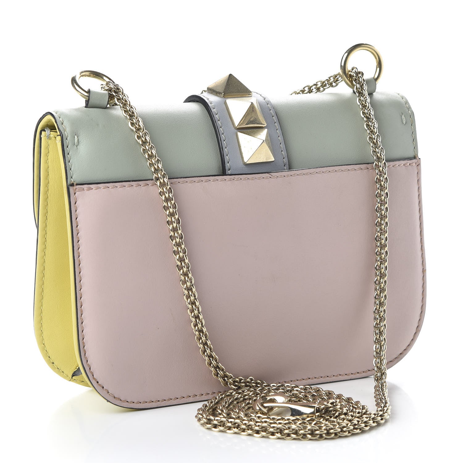 Valentino Garavani Vitello Watercolor Small Glam Lock Rockstud Flap Rose Green Yellow Sky 3 of 9