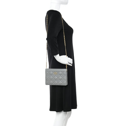 Christian Dior Calfskin Cannage Caro Zipped Pouch With Chain Grey 2 of 12