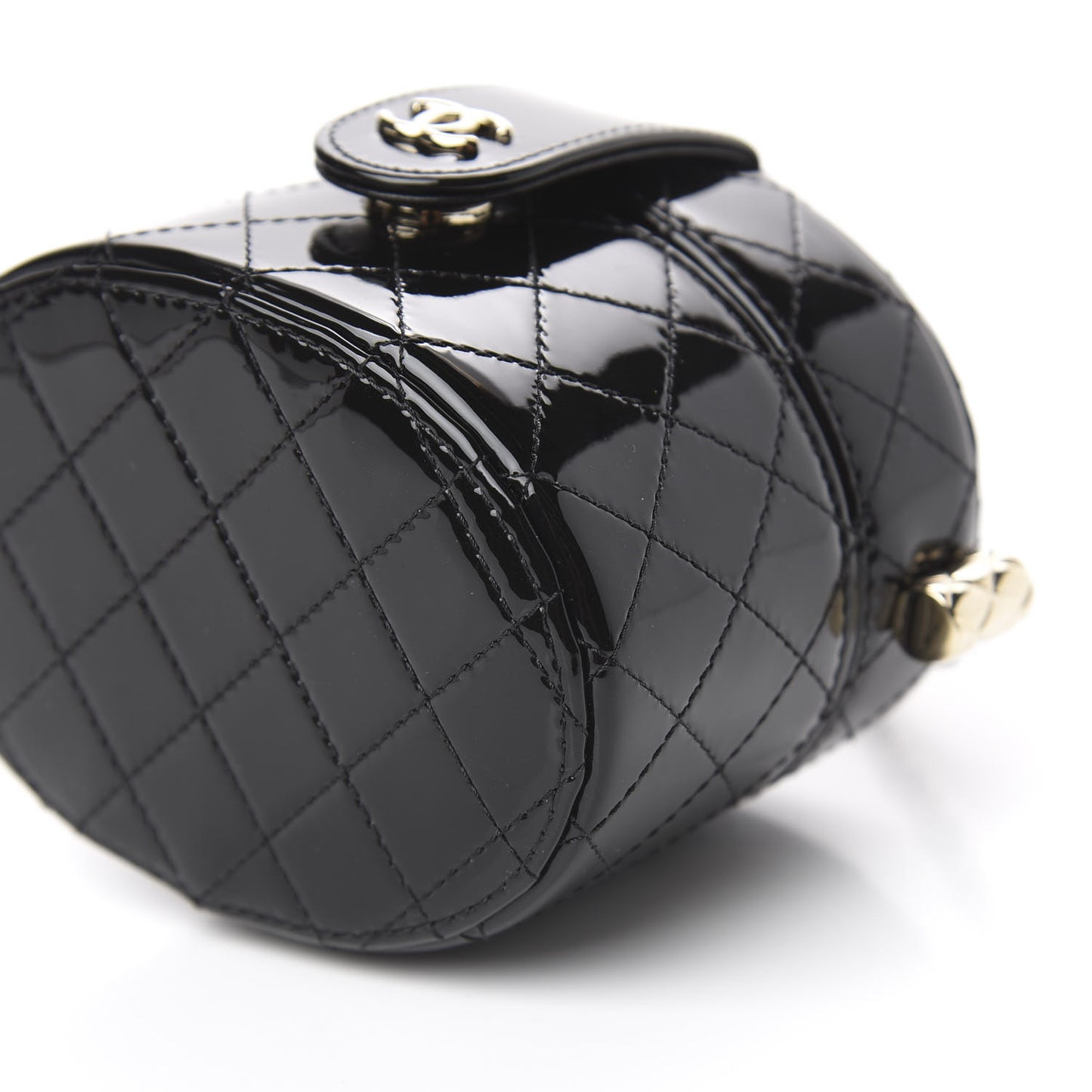 Patent Quilted Round Small Vanity With Chain Black