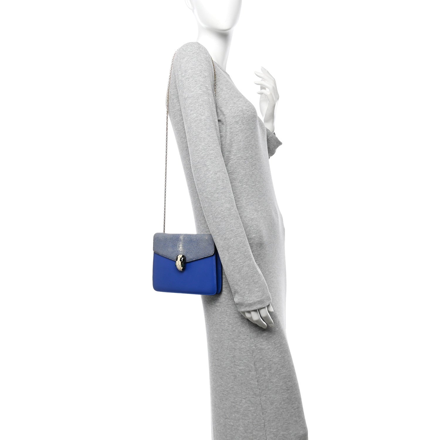 Bulgari Galuchat Calfskin Serpenti Forever Crossbody Bag Blue 2 of 15