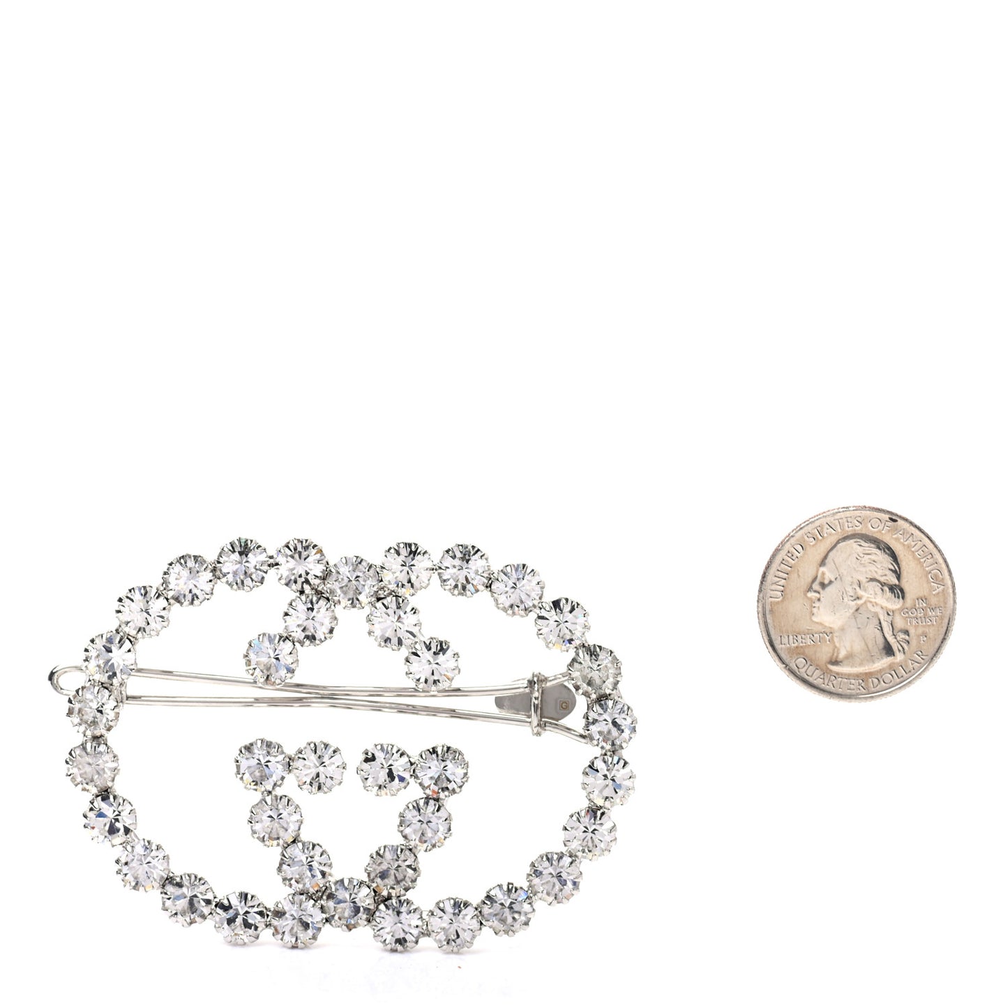Crystal Interlocking G Hair Clip Silver