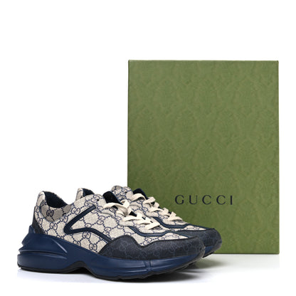 Gucci GG Supreme Monogram Mens Rhyton Sneakers 8.5 Beige Black Blue 10 of 10