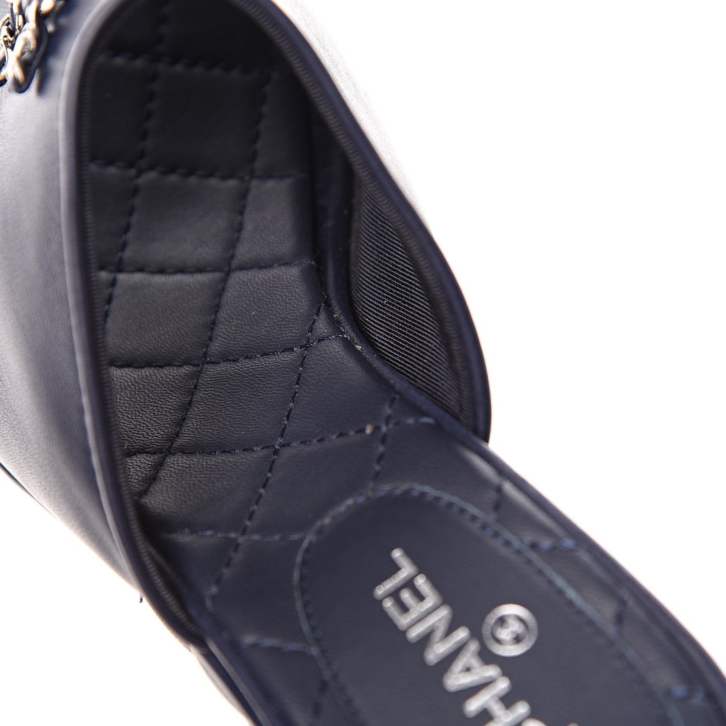 Lambskin Quilted CC Chain Mules 38.5 Navy