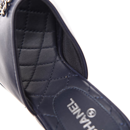 Chanel Lambskin Quilted CC Chain Mules 38.5 Navy 10 of 11