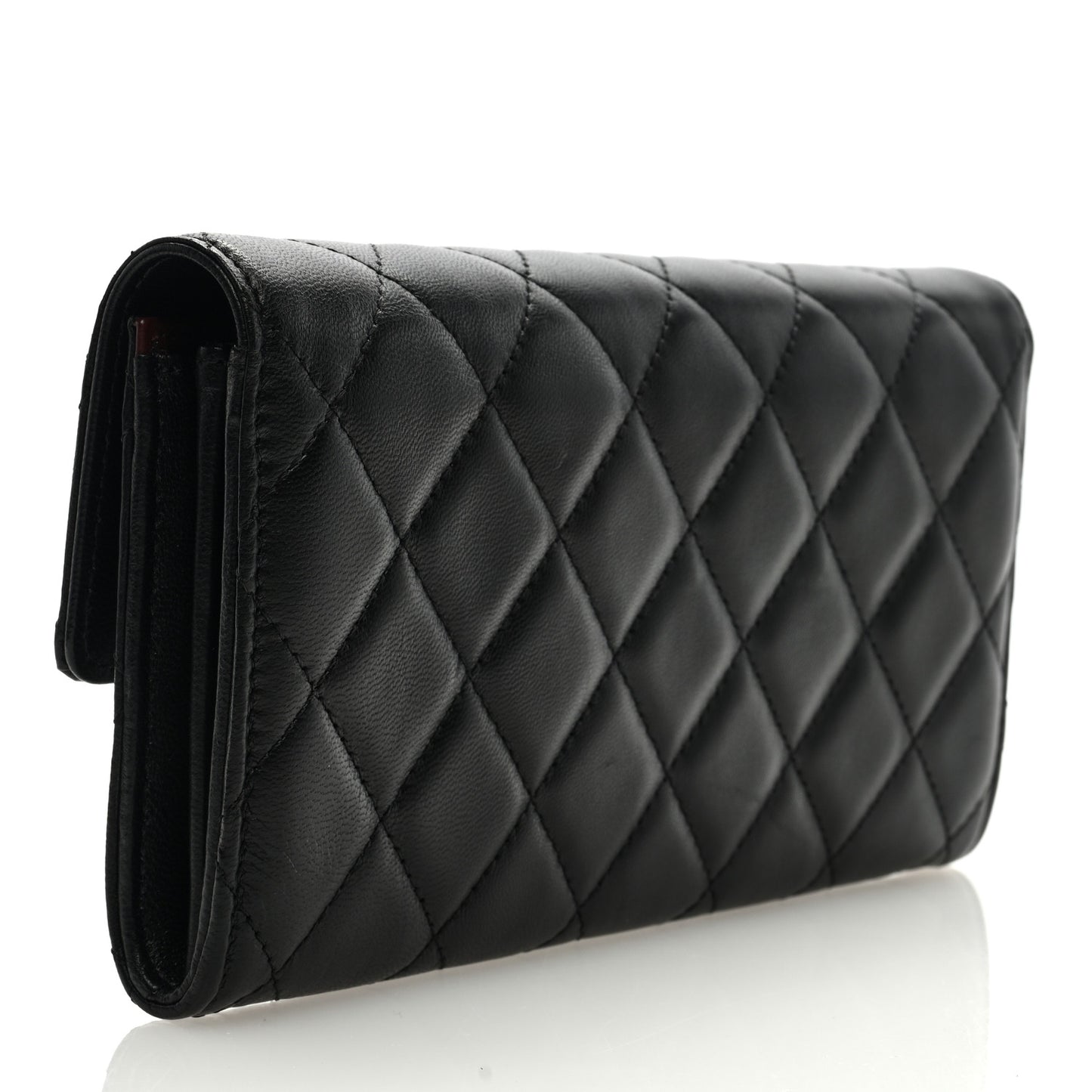 Lambskin Quilted Large Gusset Flap Wallet Black