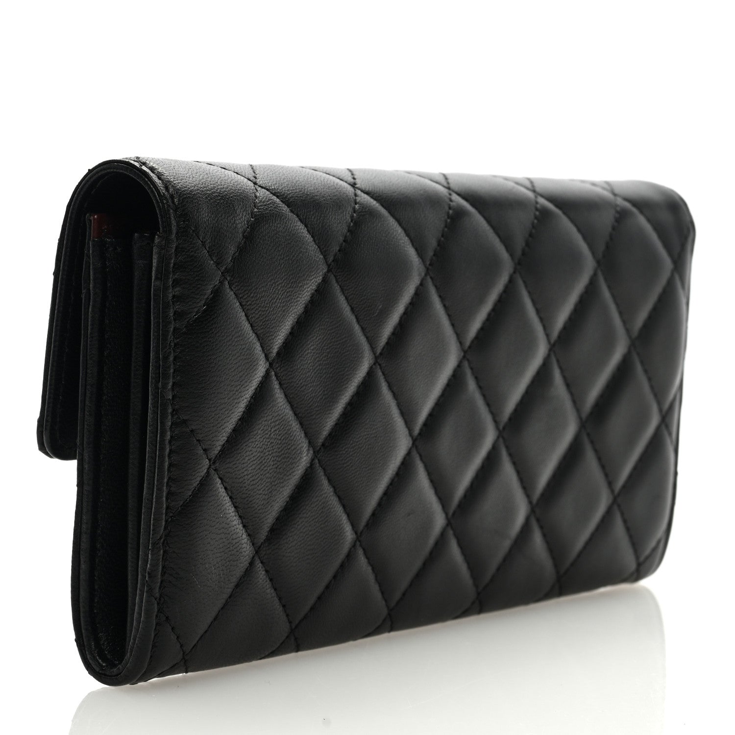 Chanel Lambskin Quilted Large Gusset Flap Wallet Black 3 of 8
