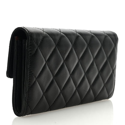 Chanel Lambskin Quilted Large Gusset Flap Wallet Black 3 of 8
