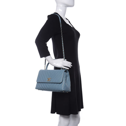 Chanel Caviar Chevron Quilted Small Coco Handle Flap Light Blue 2 of 10