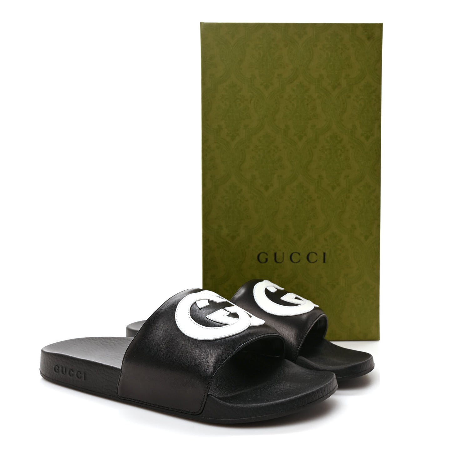 Nappa Miro Soft Calfskin Interlocking G Mens Slide Sandals 9 Black White