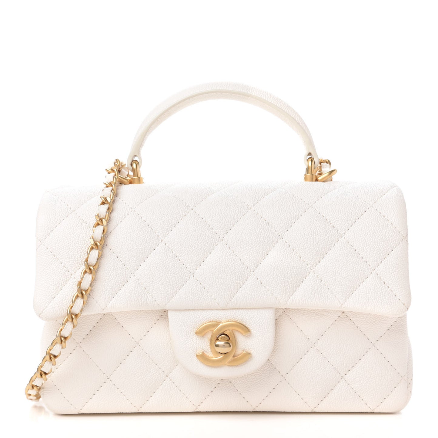 Caviar Quilted Mini Top Handle Rectangular Flap White