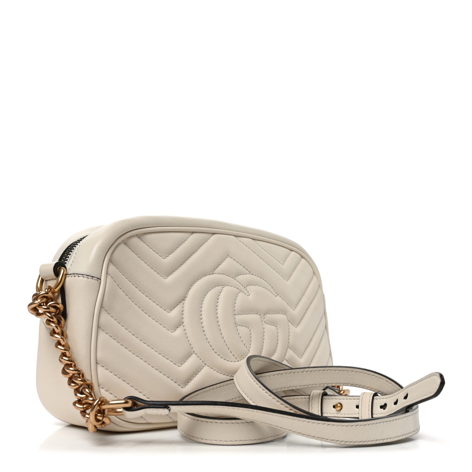 Gucci Calfskin Matelasse Small GG Marmont Chain Shoulder Bag White 3 of 10