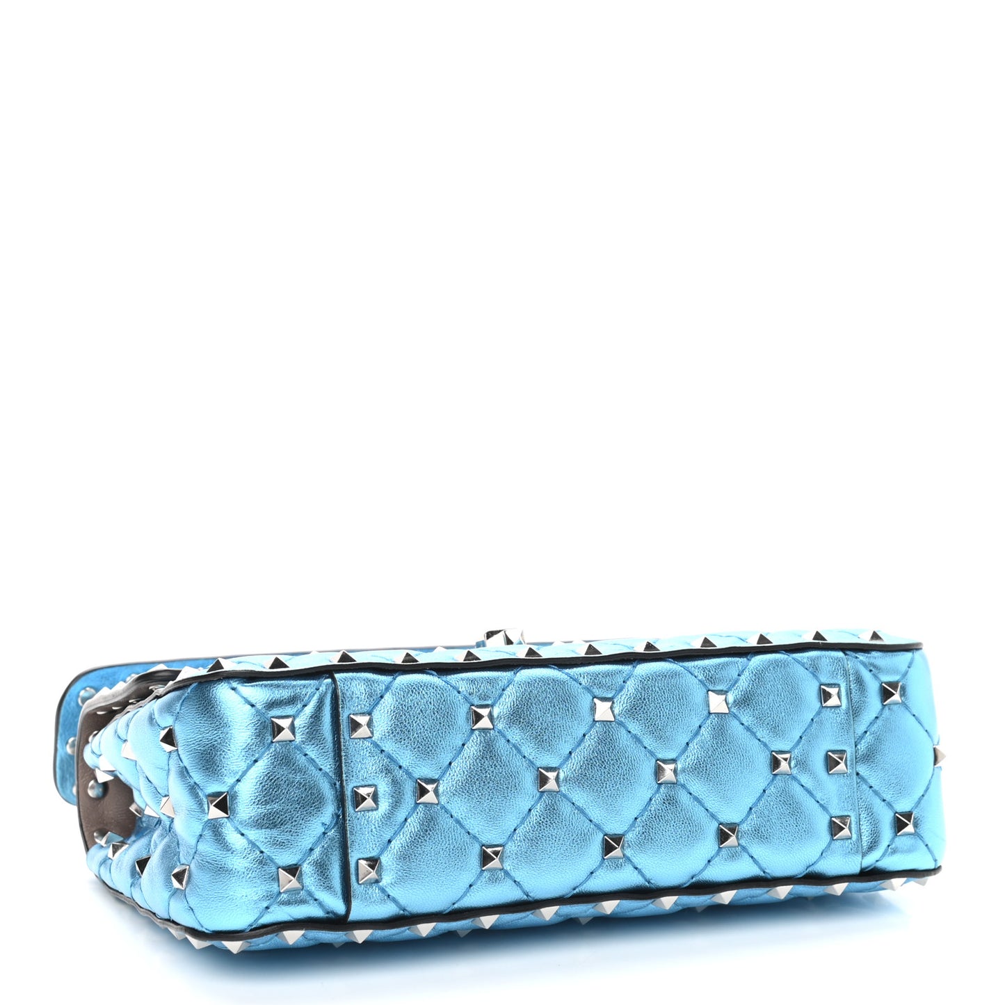Metallic Nappa Small Rockstud Spike Shoulder Bag Cerulean