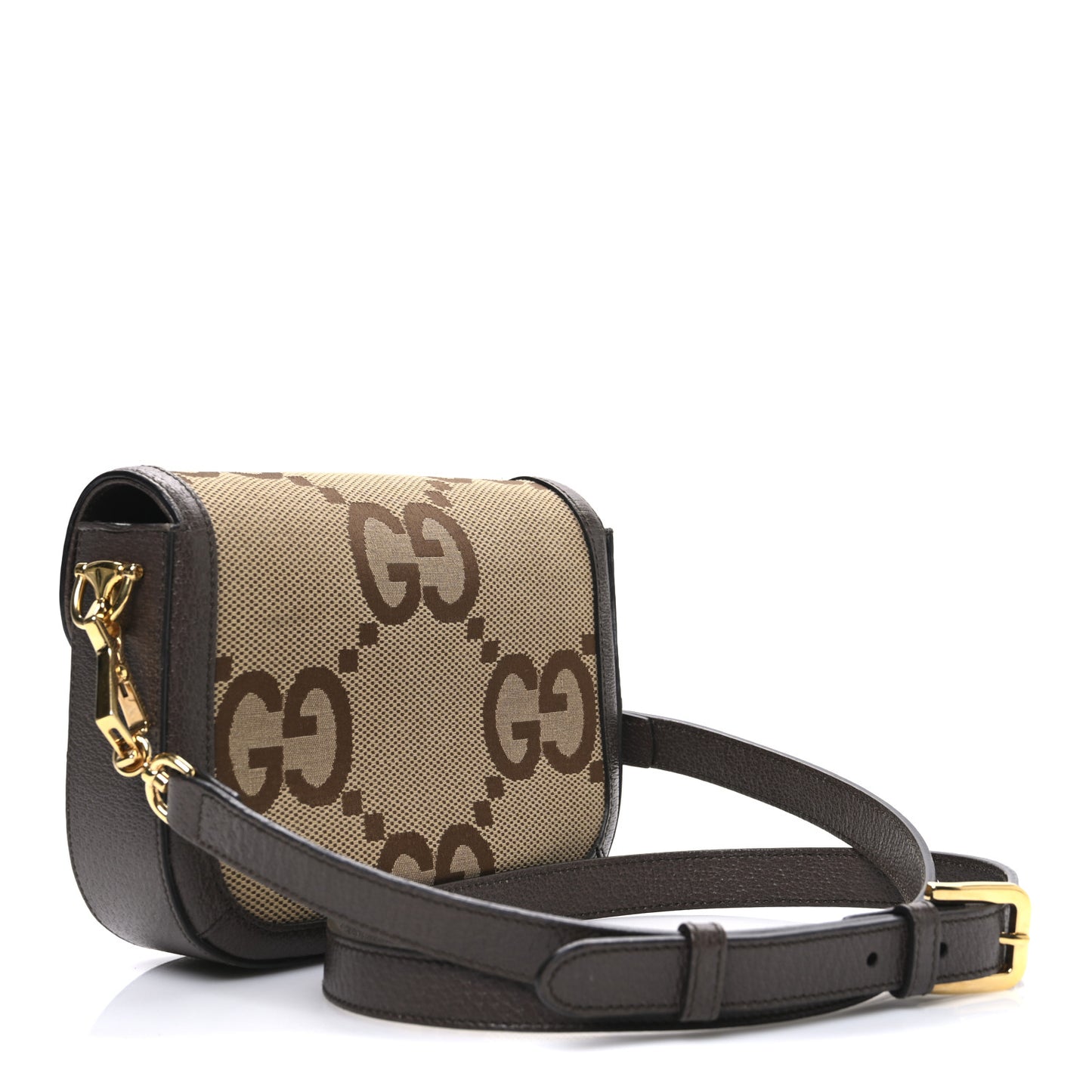 Monogram Jumbo GG Textured Dollar Calfskin Web Mini Horsebit 1955 Shoulder Bag Camel Ebony New Acero