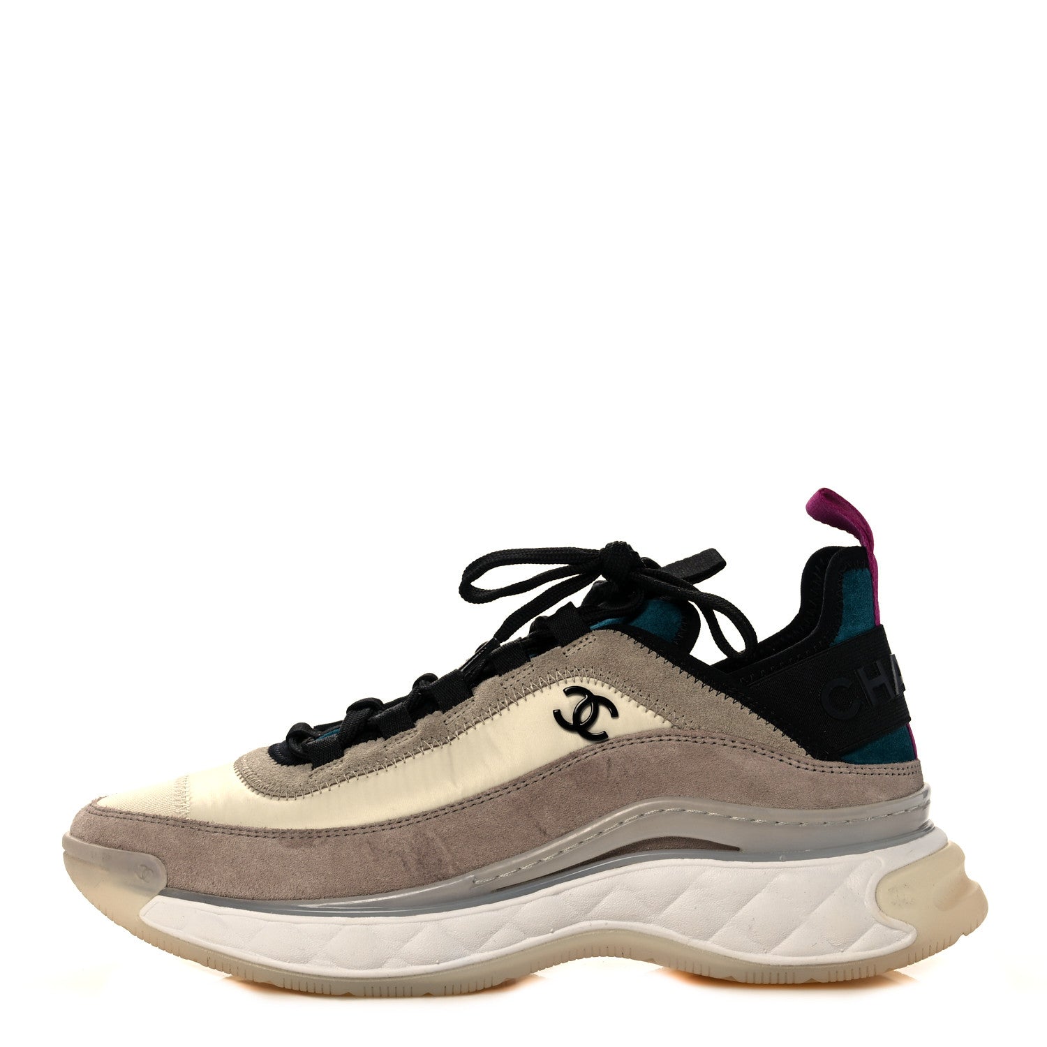 Chanel Suede Calfskin Nylon Grosgrain CC Sneakers 38 Beige Pink 1 of 7
