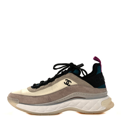 Chanel Suede Calfskin Nylon Grosgrain CC Sneakers 38 Beige Pink 1 of 7