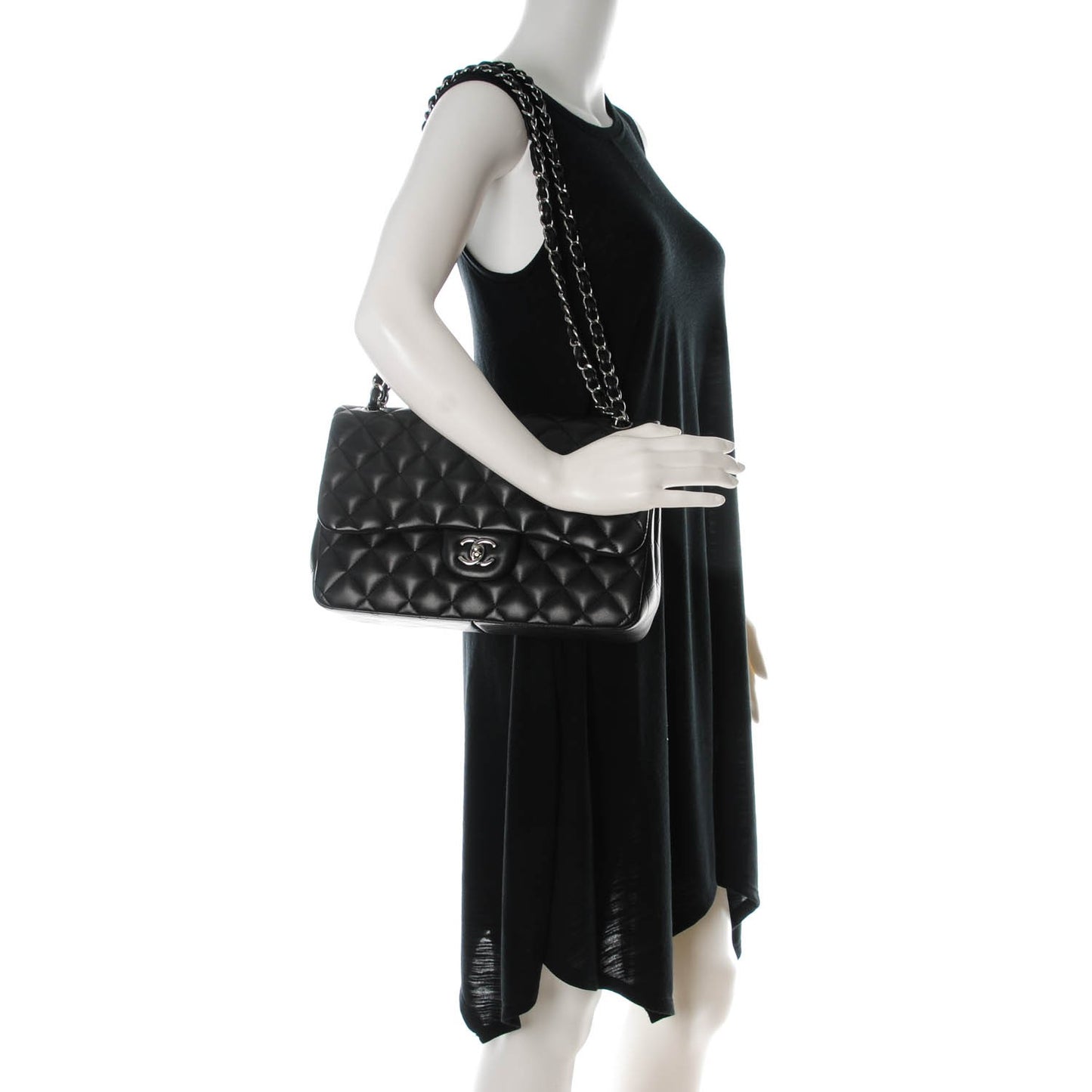 Lambskin Quilted Jumbo Double Flap Black